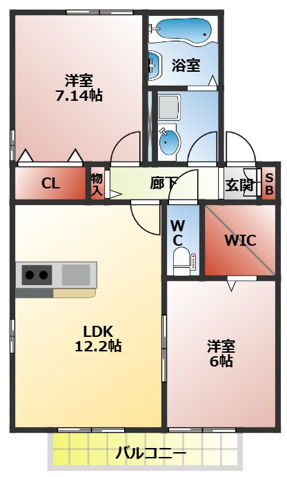 ルミエール東中振　Ｂ棟の間取り|２ＬＤＫの間取り