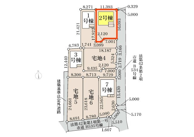 新築　高崎市石原町第25　Livele Garden.S　2号棟の区画図|2号棟　区画図　東側接道幅員約3.8ｍ
