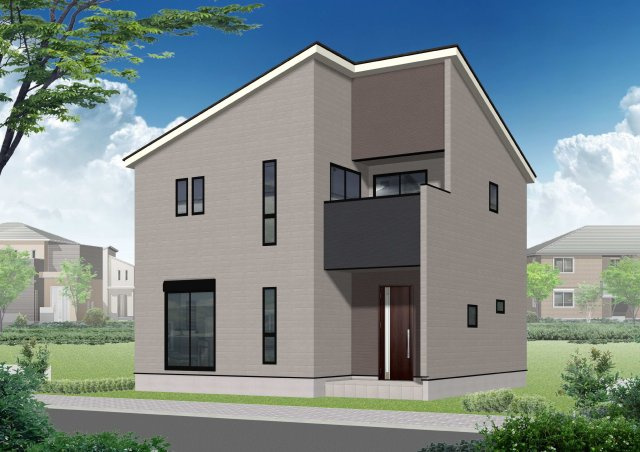 新築　高崎市石原町第25　Livele Garden.S　2号棟の外観パース|　ポストと一体型のTVモニターホンでセキュリティ安心！
