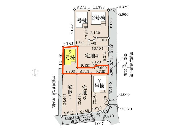 新築　高崎市石原町第25　Livele Garden.S　3号棟の区画図|3号棟　区画図　東側接道幅員約3.8ｍ
