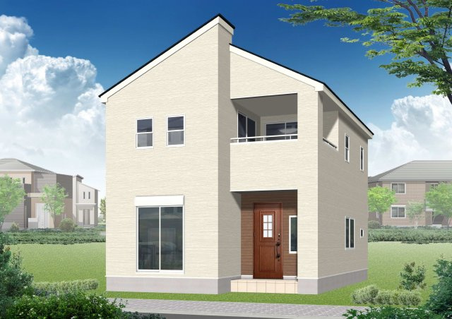 新築　高崎市石原町第25　Livele Garden.S　3号棟の外観パース|　ポストと一体型のTVモニターホンでセキュリティ安心！
