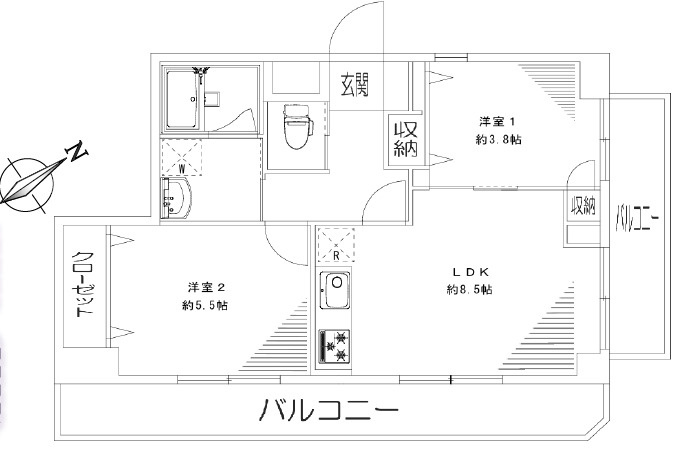 サンシティ新小岩　4階　角　部屋　リ　ノベーションの間取り