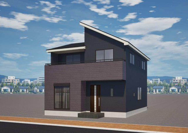 新築　高崎市石原町第25　Livele Garden.S　7号棟の外観パース|　ポストと一体型のTVモニターホンでセキュリティ安心！
