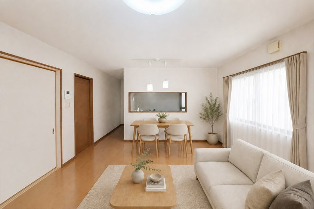 岸和田市西大路町の居間・リビング|※バーチャルステージング画像（AI合成）です。合成された家具等は販売価格に含まれません。