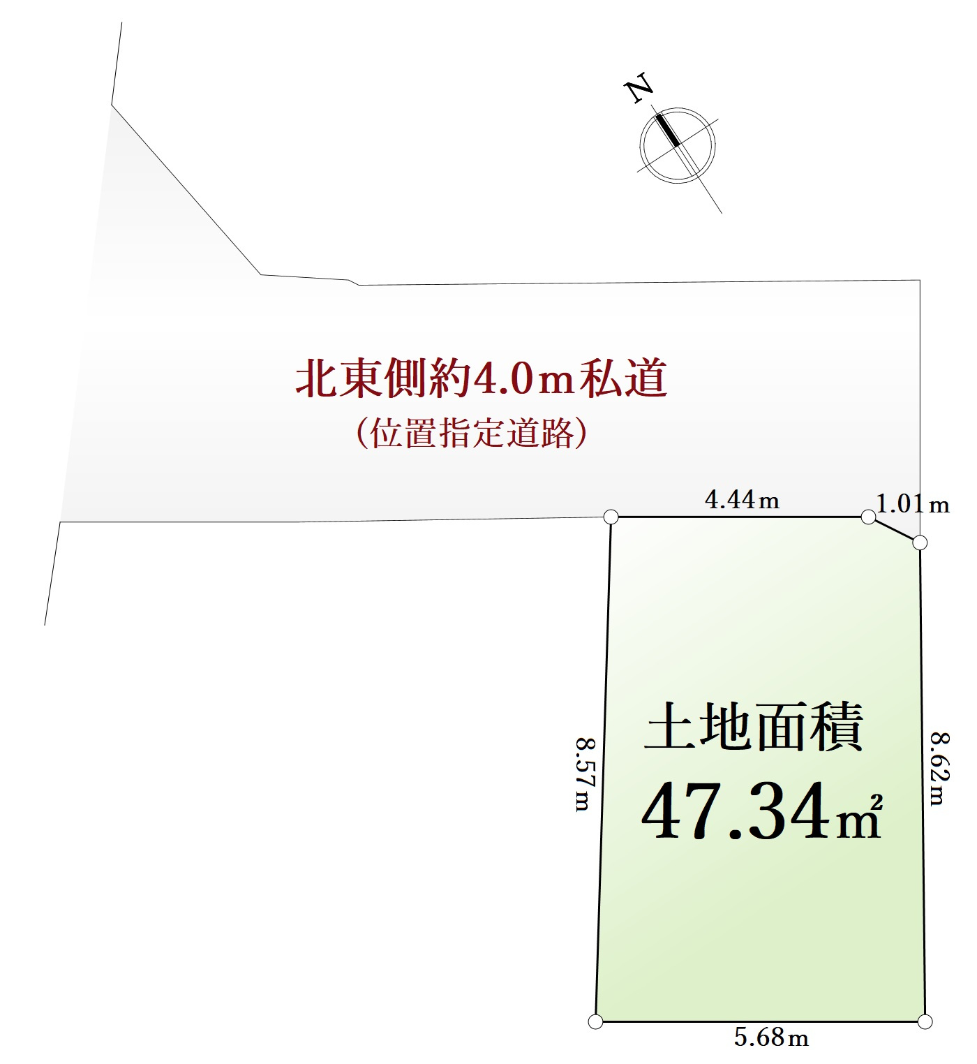北区上十条4丁目 限定1区画の土地図|土地面積47.34m2 、整形地