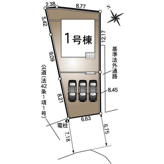 クレイドルガーデン防府市本橋町 第2の区画図|駐車場スペースを3台確保。