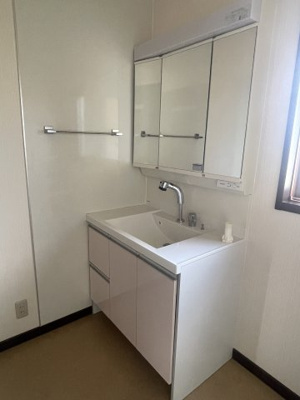 【独立洗面台】 | 真壁桜井住宅 | 朝の支度にも助かる、独立の洗髪洗面化粧台