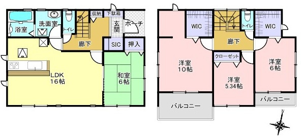 三郷市上口1丁目　中古戸建の間取り|全居室南向きの4LDK+WIC2箇所付き