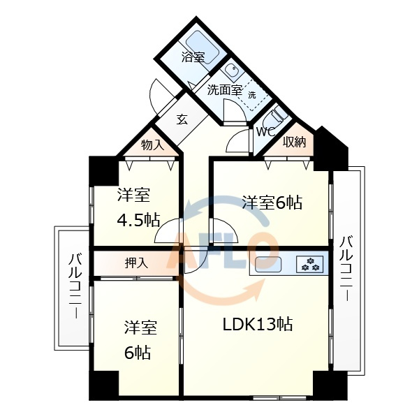 グランブルー宿屋町　錦西小学校区の間取り|グランブルー宿屋町