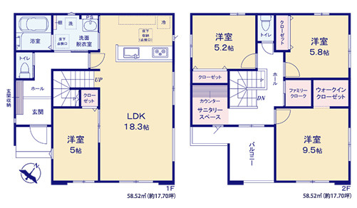 龍ケ崎市松ケ丘5期　新築戸建　1号棟の間取り|水回りが1か所に集約された効率的な動線設計。忙しい朝も家事がスムーズに進みます♪