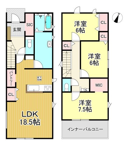 常滑市字長間　全2棟　2号棟の間取り|3LDK+WIC+SIC+パントリー☆