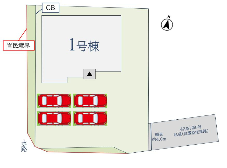 多布施3丁目4期の区画図|4台駐車可能
