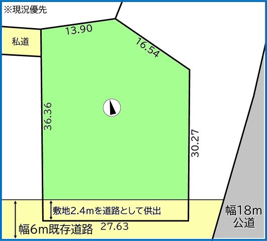 小樽市銭函１丁目　現況更地302坪の土地図|南面が道路に面しており陽当たり良好♪