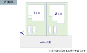 龍ケ崎市松ケ丘5期　新築戸建　2号棟の区画図|敷地広々、地盤調査済みで安心。駐車や生活動線も快適です。