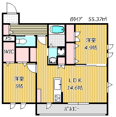 【間取り】 | アネーロ東船橋　東船橋駅 | 収納が多い南向きのお部屋です
