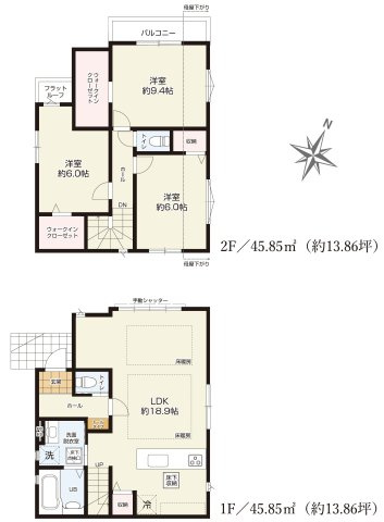 調布市東つつじケ丘2丁目 新築戸建 京王線 つつじヶ丘駅 の間取り