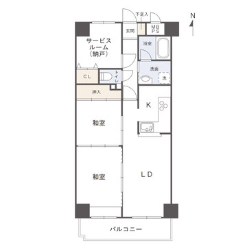 ライオンズマンション道後公園第2の間取り|南向きのリビングと和室を繋げて広く使うこともできる、生活シーンに合わせた柔軟な２ＬＤＫ＋Ｓです。