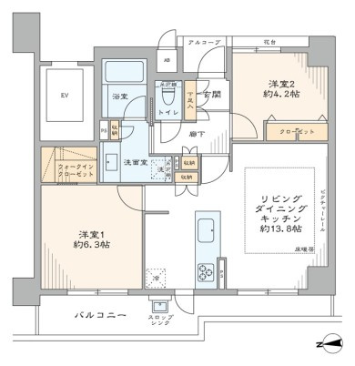 ヴェルビュ大崎百反通りの間取り|ヴェルビュ大崎百反通り：全居室に収納・窓が付いた２ＬＤＫ床暖房・エアコン付きリノベーション物件にはアルコーブが付いております！