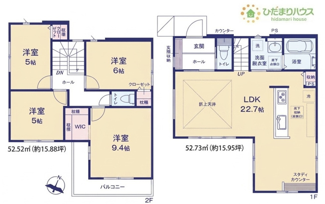 【間取り】 | 土浦市上高津2期　新築戸建　3号棟 | リビングを通って2階に上がるリビングイン階段で、コミュニケーションがとりやすい☆
(3号棟）