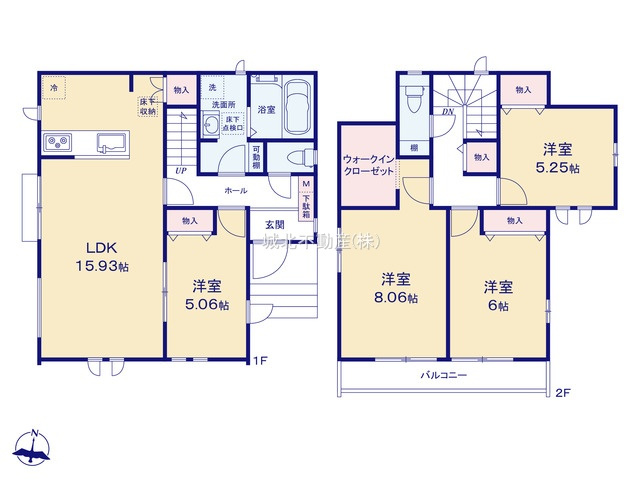 練馬区大泉学園町8丁目 全2棟 A号棟の間取り|建物面積99.05㎡ 2階建て4LDK LDKと洋室は続き間設計でお部屋を広く活用できます