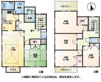 【間取り】 | 川西市南野坂２丁目中古戸建 | 各居室収納のある、ゆったりとした間取りです。