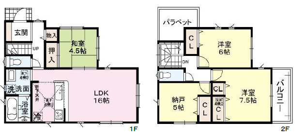 加古川市第11平岡町一色（全1棟）　新築の間取り|3LDK＋納戸（５帖）です。