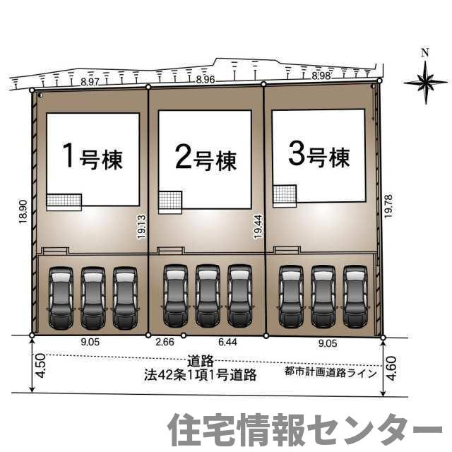 クレイドルガーデン周南市温田第1　2号棟の区画図|駐車スペース3台分有り