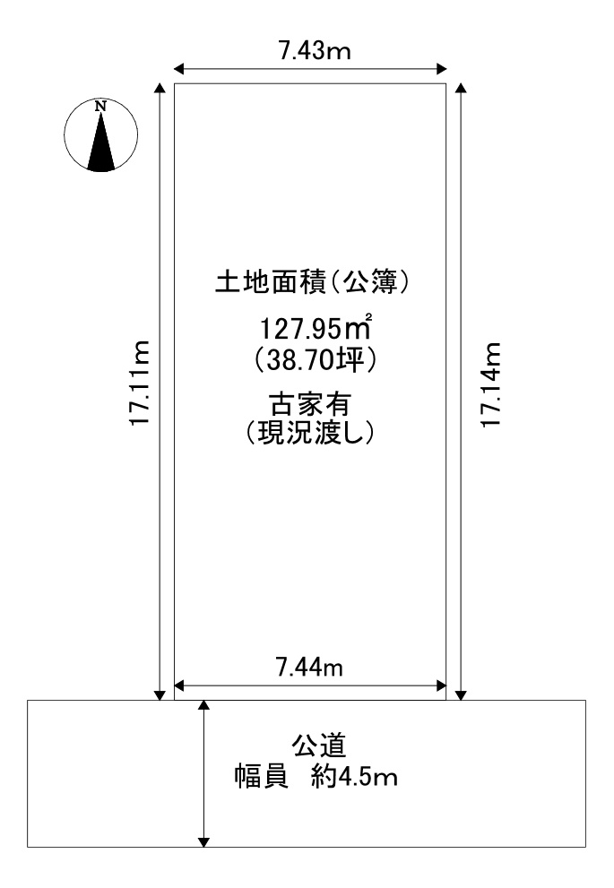 【上京区・二条駅近く】南向き・間口約7.4mの整形地（約38.7坪）！の土地図