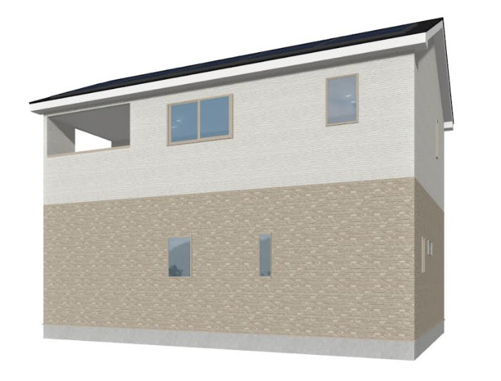 阿見町阿見第7　新築戸建　2号棟の外観パース|2トーンの外壁が表情豊かな外観パース。同仕様の完成物件もご案内可能ですのでお気軽にどうぞ♪