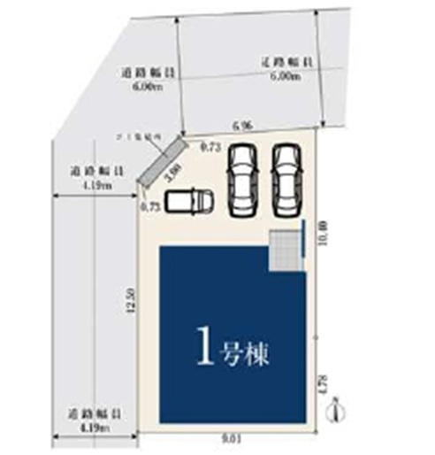 所沢市北秋津・全1棟　新築一戸建　～北西角地～の区画図|駐車3台可(車種制限あり)、日当たり・通風良好な北西角地です。