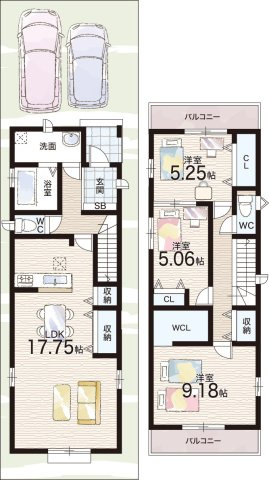 東大阪市加納　新築一戸建ての間取り|A号地