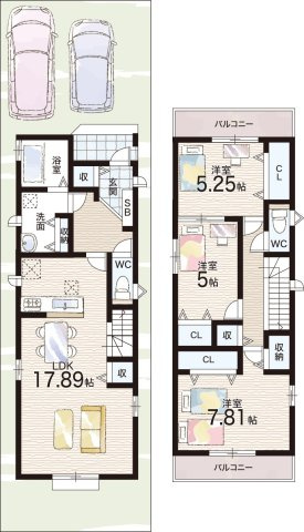 東大阪市加納　新築一戸建ての間取り|B号地