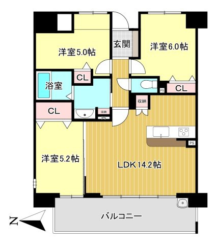 ウィルコート八木の間取り|専有面積:66.63ｍ2　バルコニー面積:14.90ｍ2