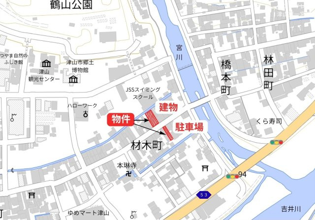 津山市材木町　古民家＋離れ　９Kの地図