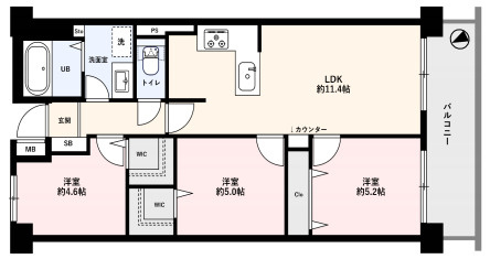 ローヤルシティ大宮宮原の間取り|【ローヤルシティ大宮宮原】・3LDK・専有面積62.90m2・バルコニー面積8.40m2