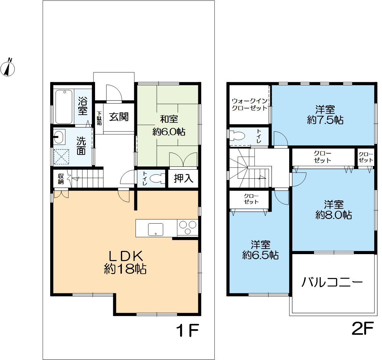 森北町７丁目 戸建の間取り|敷地面積：約45坪
建物面積：110.96m2／4LDK＋並列駐車2台可