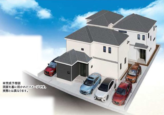 相模原市中央区上溝　新築全3棟の外観パース|外観パース