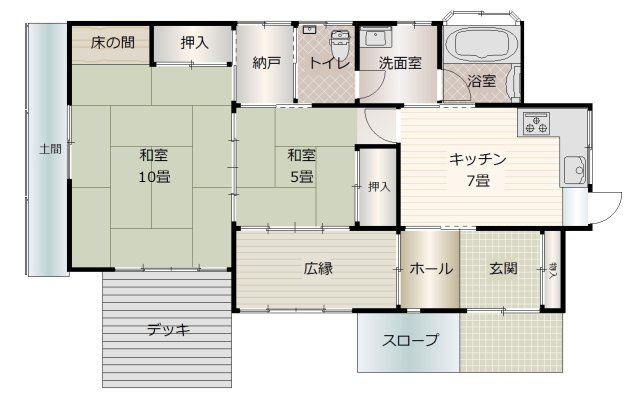 岡山市東区竹原 中古住宅の間取り|◆お子様からご高齢のご家族までどの世代にも優しい和室中心の2DKの間取りです。