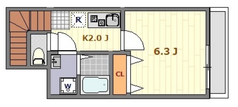 サザンロード多摩川の間取り|間取り　1K洋室6.3帖バストイレ別独立洗面台