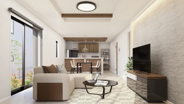 【完成予想図】 | 藤沢市用田4期 新築戸建 全3棟 | 同施工会社の完成物件もご見学いただけます。
実際の内装や設備仕様をご覧いただけるため、完成後の新生活をイメージしやすくなります。
※掲載の完成イメージパースは、実際の建物と異なる場合があります。