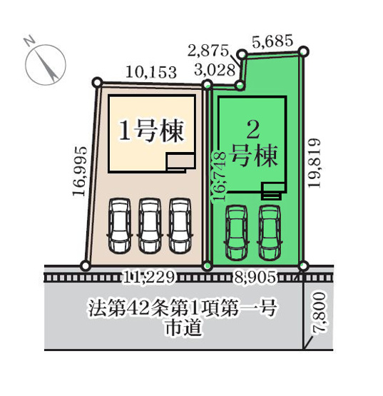 【区画図】 | リーブルガーデン.S前橋市幸塚町第2ー② | カースペースは並列2台駐車可能！