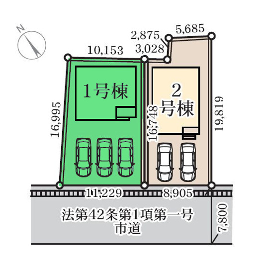 【区画図】 | リーブルガーデン.S前橋市幸塚町第2ー① | カースペースは並列3台駐車可能！