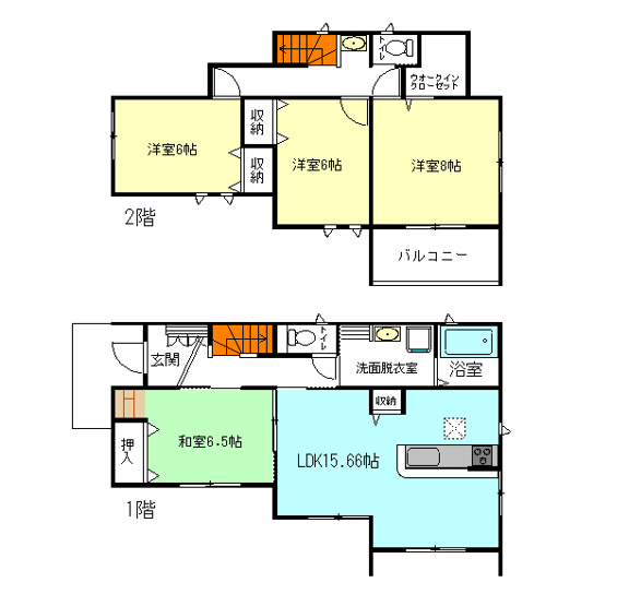 【間取り】 | いろどりアイタウン高崎市箕郷町矢原26-P2ー① | 全居室南向き＋6帖以上の広々間取り！
主寝室にはウォークインクローゼット付き！