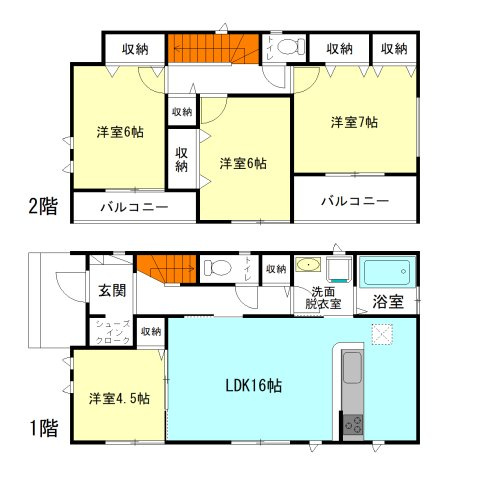 【間取り】 | ハートフルタウン高崎市小八木町14ーA | 全居室南向き＋2階6帖以上の広々間取り！
