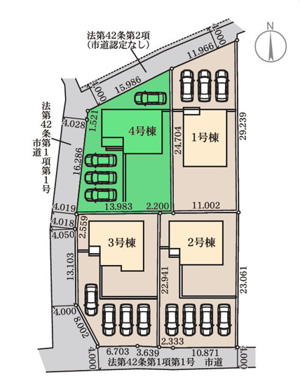 【区画図】 | リーブルガーデン.S高崎市第2乗附町ー④ | 乗附小学校まで850ｍ！
敷地広々90坪前後！開放的な角地！