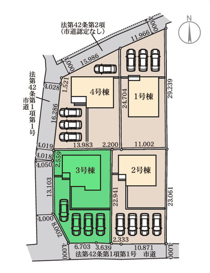 【区画図】 | リーブルガーデン.S高崎市第2乗附町ー③ | 乗附小学校まで850ｍ！
敷地広々90坪前後！開放的な南西角地！