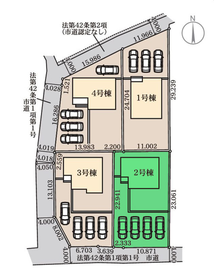 【区画図】 | リーブルガーデン.S高崎市第2乗附町ー② | 乗附小学校まで850ｍ！
敷地広々90坪前後！カースペースは並列4台駐車可能！