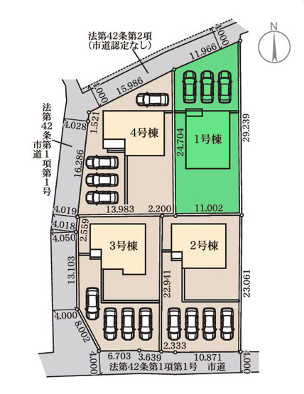 【区画図】 | リーブルガーデン.S高崎市第2乗附町ー① | 乗附小学校まで850ｍ！
敷地広々90坪前後！カースペースは並列3台駐車可能！