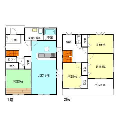 【間取り】 | リーブルガーデン.S高崎市第2乗附町ー① | 全居室6帖以上の のびのび間取り！
リビングゆったり17帖+広々8帖続き和室！