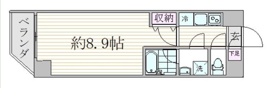 エスジーコート蒲田の間取り|間取り　洋室8.9帖の1Kバストイレ別独立洗面台！